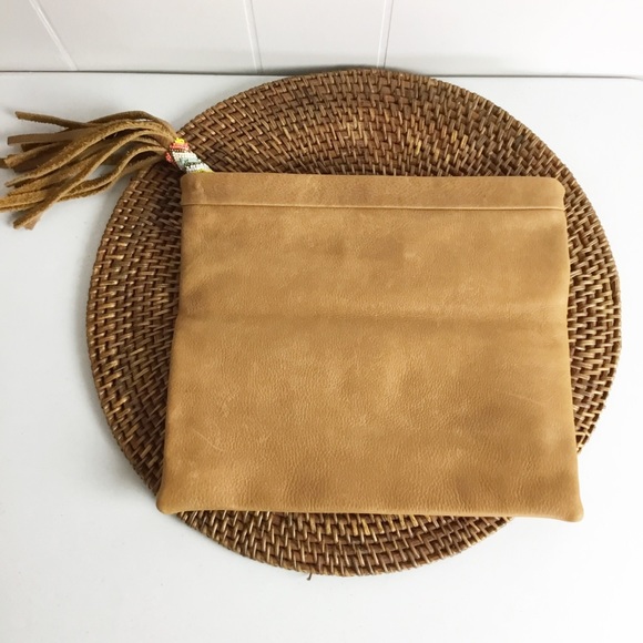 Cleobella Leather Clutch Purse Bag Brown Boho Bead - Picture 3 of 5